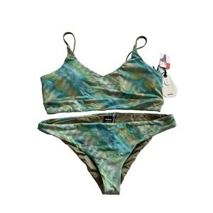 prAna Women's Bikini Swim Bottom & Top Size L, Green Mirage Gemma Reversible New